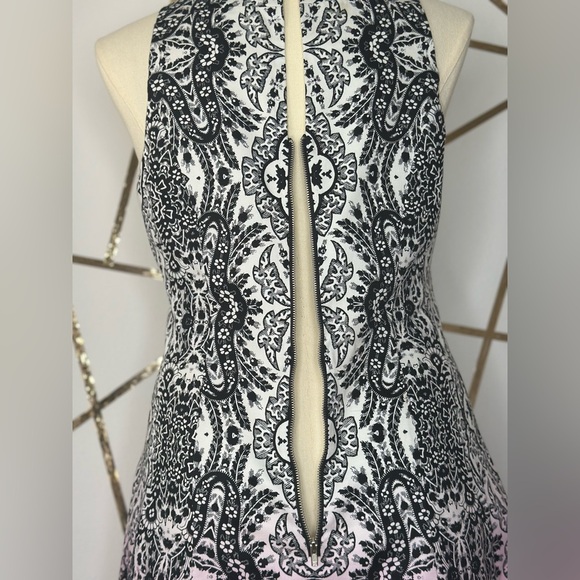 Maggy London Black, White, Purple Ombré A-line Midi Dress Halter Neckline (878) - Picture 11 of 17